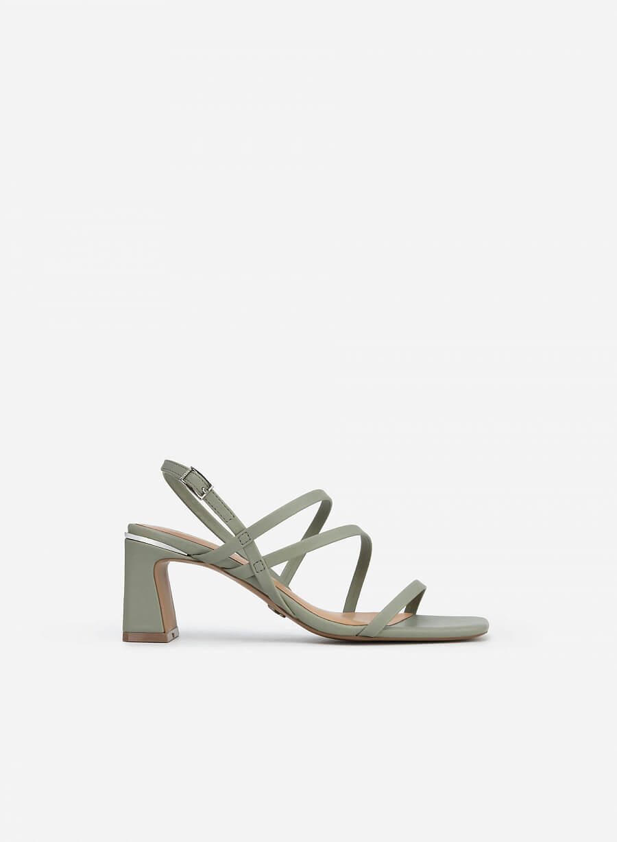 Giày Sandal Gót Phối Viền Metallic - SDN 0703 - Màu Xanh Bạc Hà - VASCARA