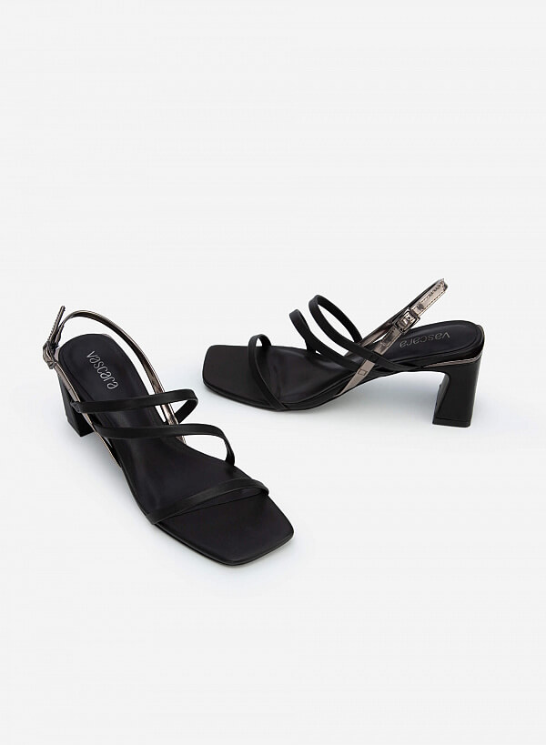 Giày Sandal Quai Phối Metallic - SDN 0703 - Màu Đen - VASCARA