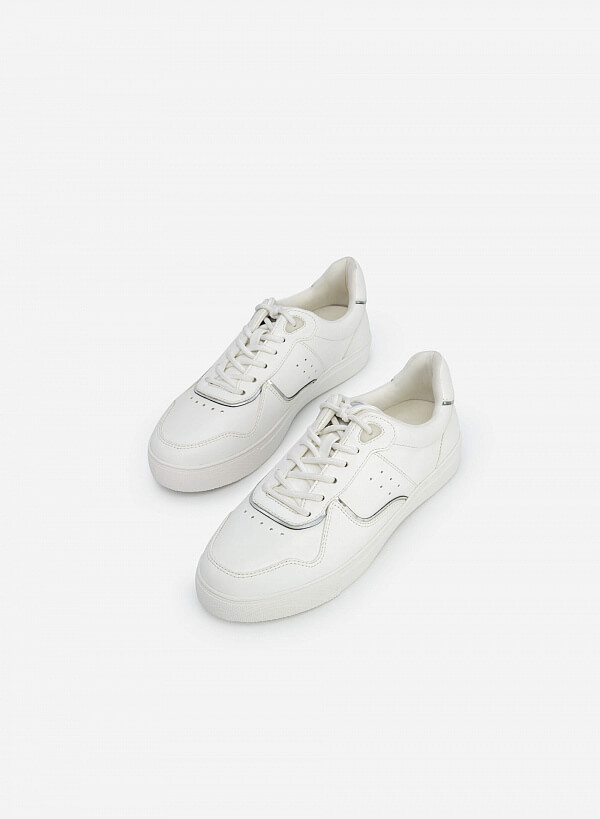 Giày Sneaker Viền Chỉ Nổi Phối Metallic - SNK 0044 - Màu Trắng - VASCARA