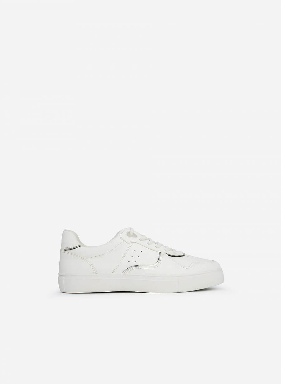 Giày sneaker viền chỉ nổi phối metallic - SNK 0044 - Màu trắng - vascara.com
