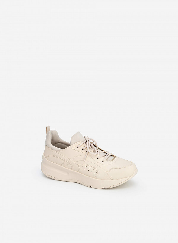 Giày Sneaker Viền Chỉ Nổi Phối Metallic - SNK 0045 - Màu Be - VASCARA
