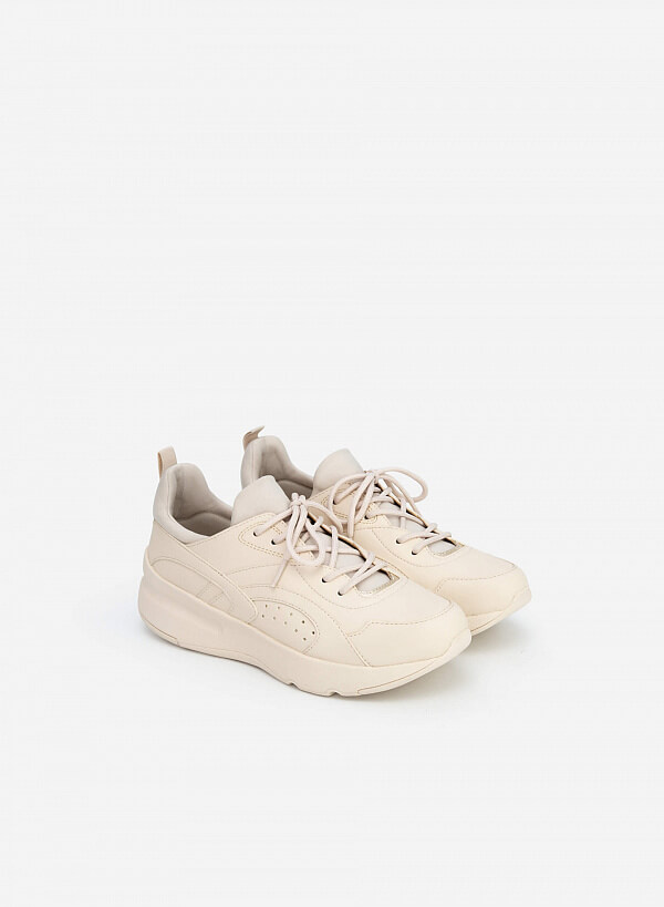 Giày Sneaker Viền Chỉ Nổi Phối Metallic - SNK 0045 - Màu Be - VASCARA