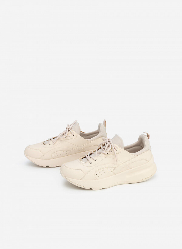 Giày Sneaker Viền Chỉ Nổi Phối Metallic - SNK 0045 - Màu Be - VASCARA