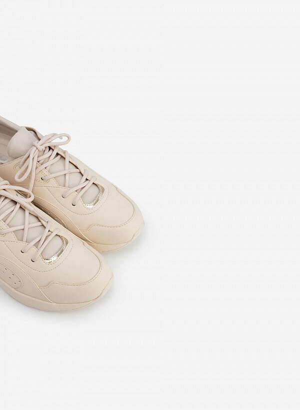 Giày Sneaker Viền Chỉ Nổi Phối Metallic - SNK 0045 - Màu Be - VASCARA
