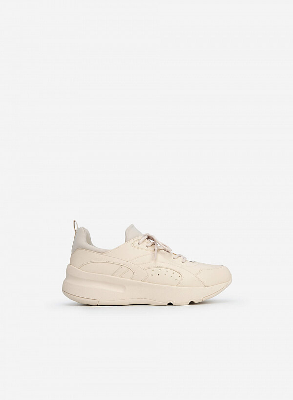 Giày Sneaker Viền Chỉ Nổi Phối Metallic - SNK 0045 - Màu Be