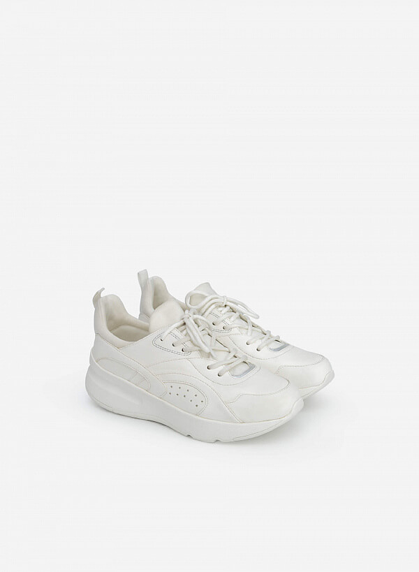 Giày sneaker viền chỉ nổi phối metallic - SNK 0045 - Màu trắng - VASCARA