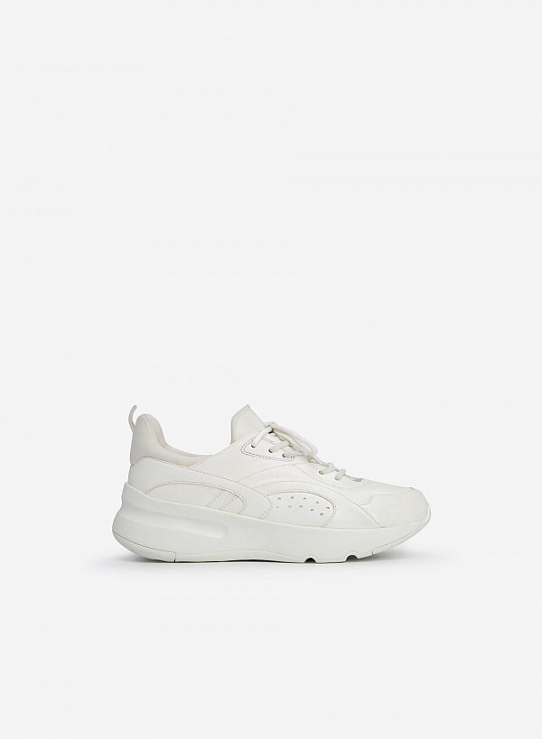 Giày sneaker viền chỉ nổi phối metallic - SNK 0045 - Màu trắng