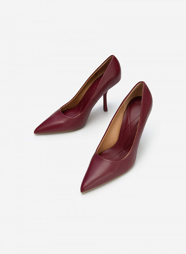 Giày cao gót leather mũi nhọn - BMN 0534 - Màu đỏ đậm - VASCARA