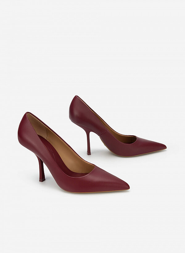 Giày cao gót leather mũi nhọn - BMN 0534 - Màu đỏ đậm - VASCARA
