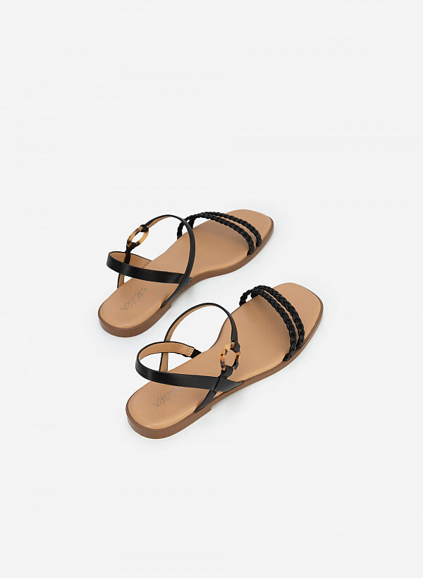 Giày Sandal Quai Đan Phối Marble Ring - SDK 0320 - Màu Đen - VASCARA