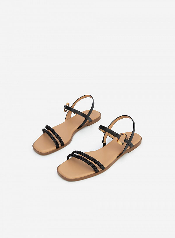 Giày Sandal Quai Đan Phối Marble Ring - SDK 0320 - Màu Đen - VASCARA