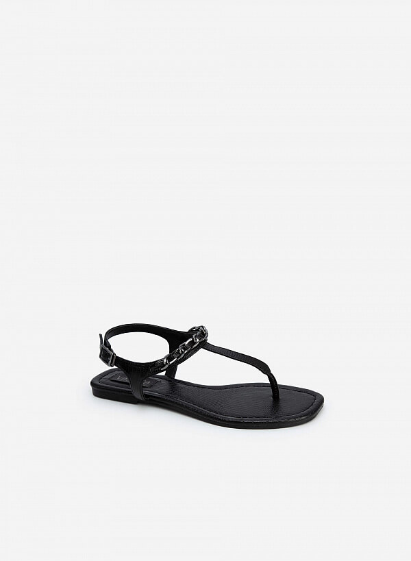 Giày Sandal T-Strap Quai Phối Xích - SDK 0321 - Màu Đen - VASCARA