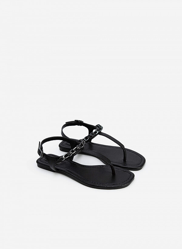 Giày Sandal T-Strap Quai Phối Xích - SDK 0321 - Màu Đen - VASCARA