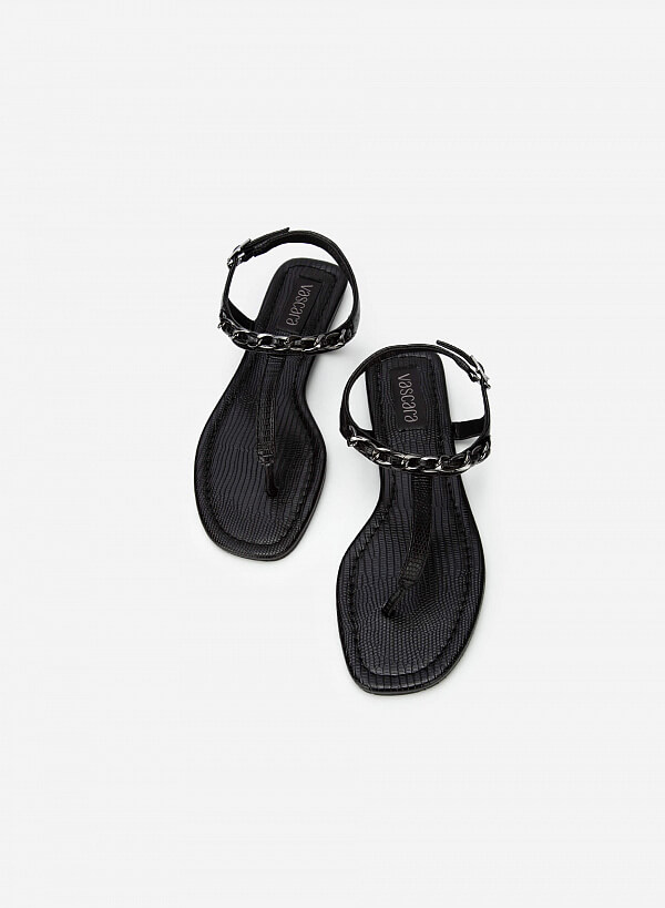 Giày Sandal T-Strap Quai Phối Xích - SDK 0321 - Màu Đen - VASCARA