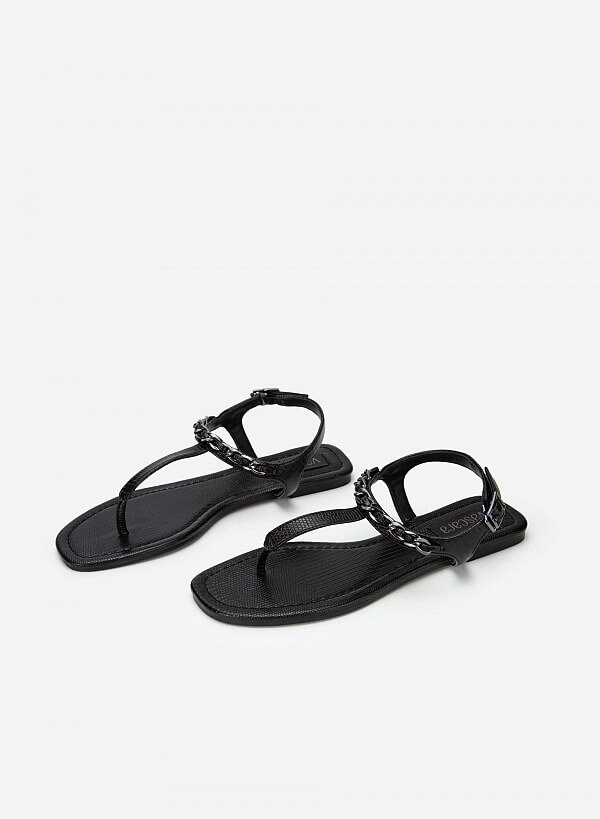 Giày Sandal T-Strap Quai Phối Xích - SDK 0321 - Màu Đen - VASCARA