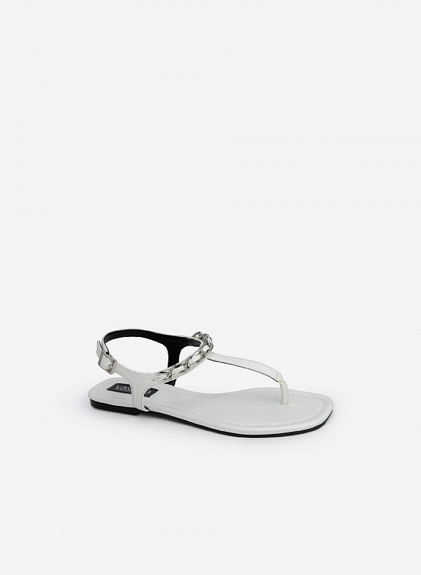 Giày sandal t-strap quai phối xích - SDK 0321 - Màu trắng - VASCARA