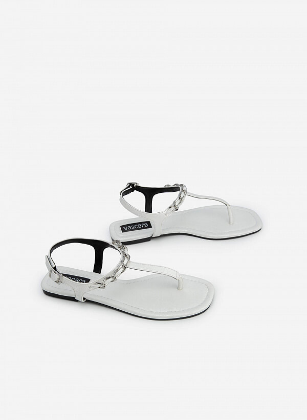 Giày sandal t-strap quai phối xích - SDK 0321 - Màu trắng - VASCARA