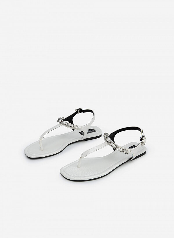 Giày sandal t-strap quai phối xích - SDK 0321 - Màu trắng - VASCARA