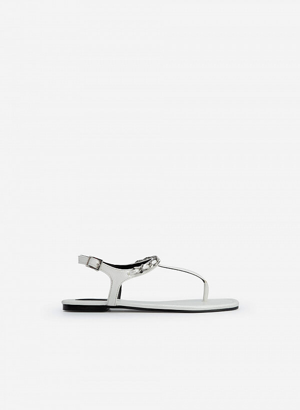 Giày sandal t-strap quai phối xích - SDK 0321 - Màu trắng - VASCARA