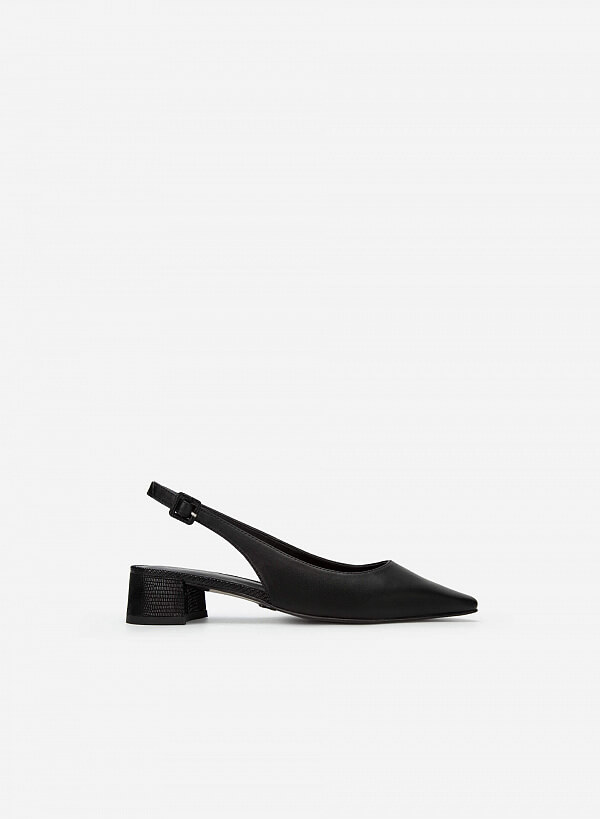 Giày Slingback Gót Vân Da Kỳ Đà - BMN 0516 - Màu Đen - VASCARA