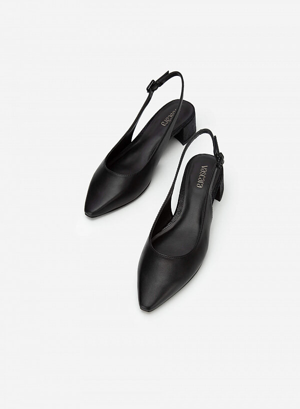 Giày slingback gót vân da kỳ đà - BMN 0516 - Màu đen - VASCARA