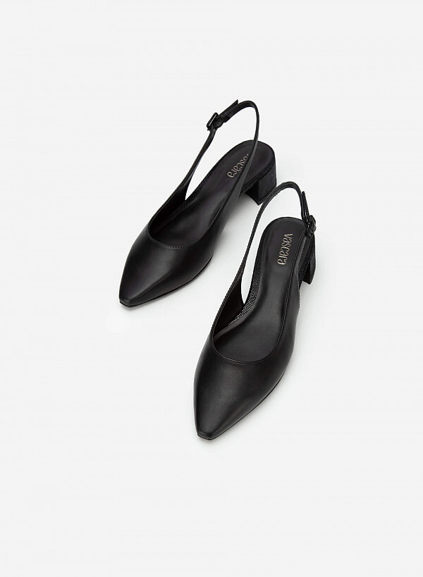 Giày Slingback Gót Vân Da Kỳ Đà - BMN 0516 - Màu Đen - VASCARA