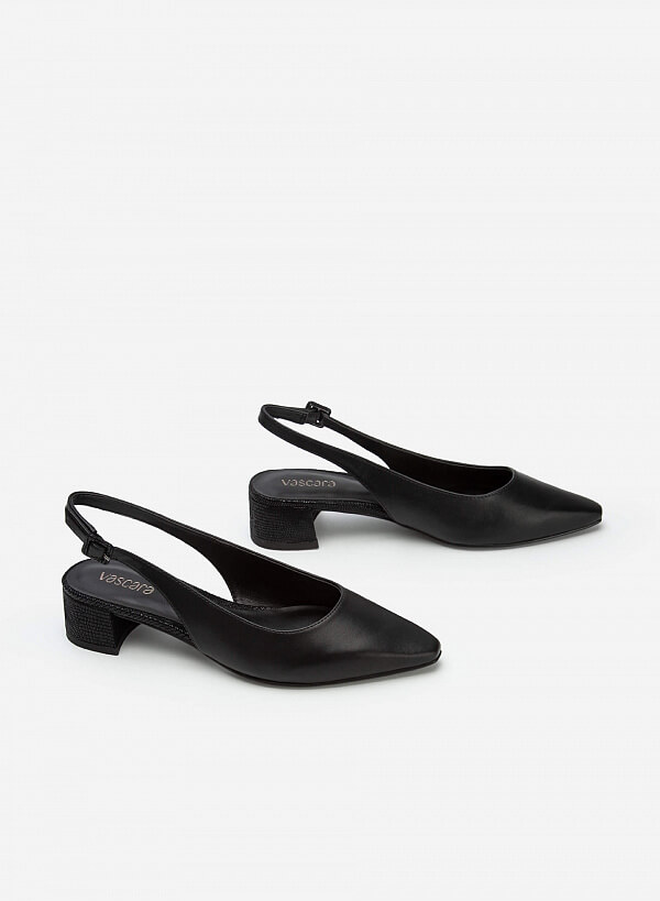 Giày Slingback Gót Vân Da Kỳ Đà - BMN 0516 - Màu Đen - VASCARA