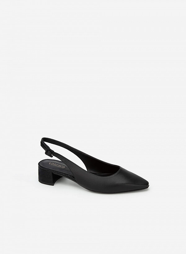 Giày Slingback Gót Vân Da Kỳ Đà - BMN 0516 - Màu Đen