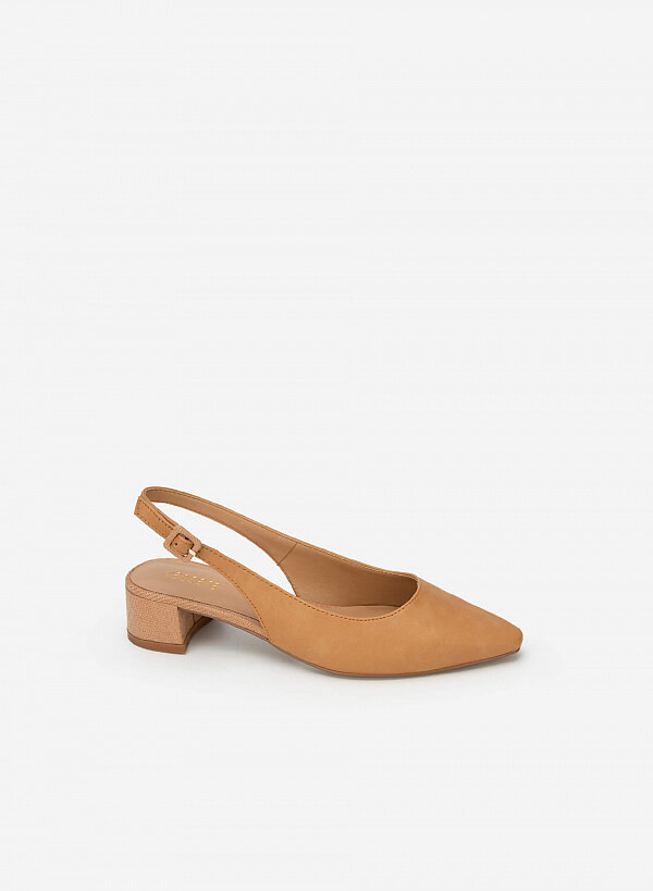 Giày Slingback Gót Vân Da Kỳ Đà - BMN 0516 - Màu Nâu Sáng
