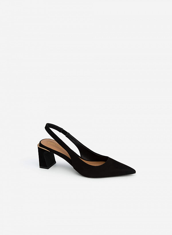 Giày Slingback Nubuck Gót Phối Viền Metallic - BMN 0507 - Màu Đen