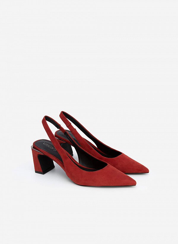 Giày slingback gót phối viền metallic - BMN 0507 - Màu đỏ đậm - VASCARA