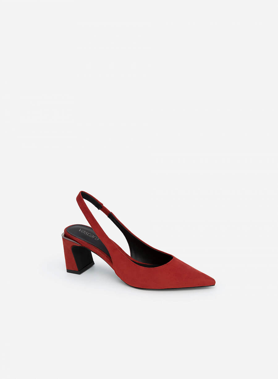 Giày slingback gót phối viền metallic - BMN 0507 - Màu đỏ đậm - vascara.com