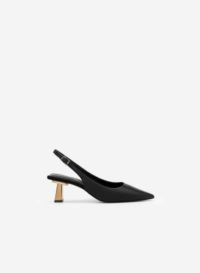 Giày Slingback Mũi Nhọn Gót Trụ Metallic - BMN 0480 - Màu Đen