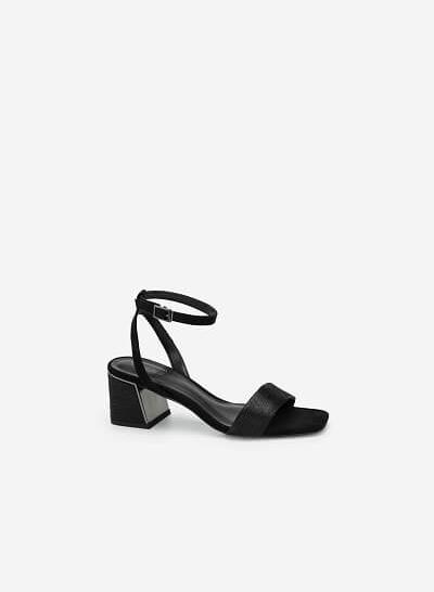 Giày Sandal Gót Hình Kim Tự Tháp Aztec - SDN 0678 - Màu Đen