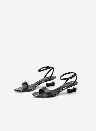 Giày Sandal Gót Hình Khối Đa Giác Phối Da Rắn - SDN 0685 - Màu Đen - VASCARA