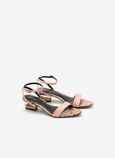 Giày sandal gót hình khối đa giác phối da rắn - SDN 0685 - Màu hồng đậm - VASCARA