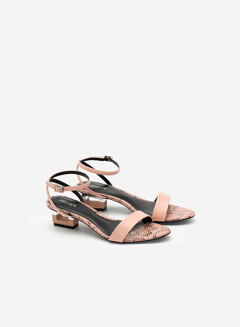 Giày sandal gót hình khối đa giác phối da rắn - SDN 0685 - Màu hồng đậm - vascara.com