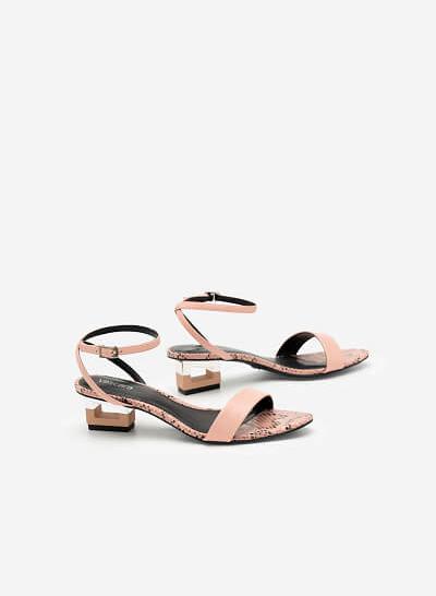 Giày sandal gót hình khối đa giác phối da rắn - SDN 0685 - Màu hồng đậm - VASCARA
