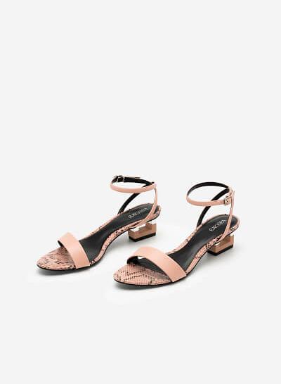 Giày sandal gót hình khối đa giác phối da rắn - SDN 0685 - Màu hồng đậm - VASCARA