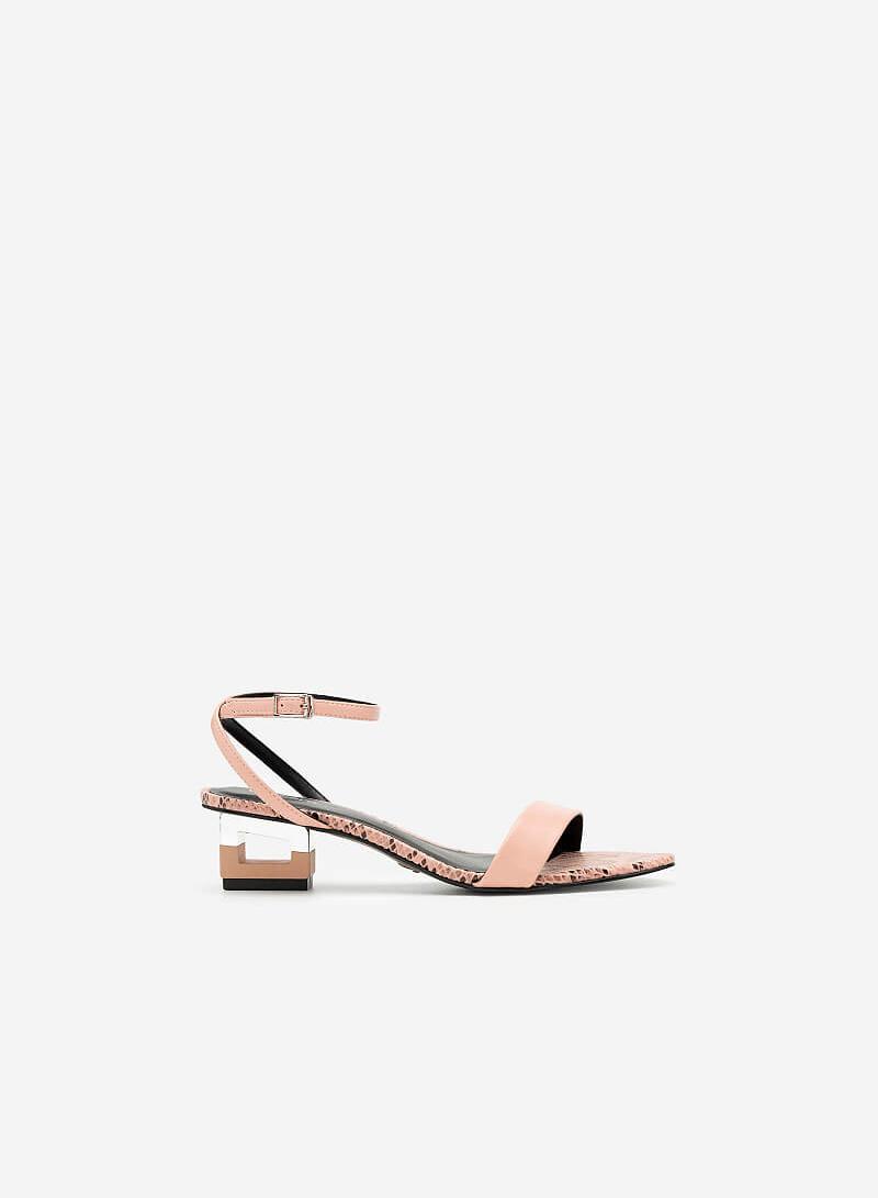Giày sandal gót hình khối đa giác phối da rắn - SDN 0685 - Màu hồng đậm - VASCARA