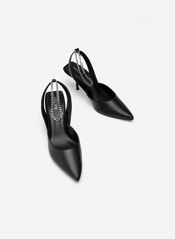 Giày Ankle Strap Mũi Nhọn Quai Kim Loại - BMN 0495 - Màu Đen - VASCARA