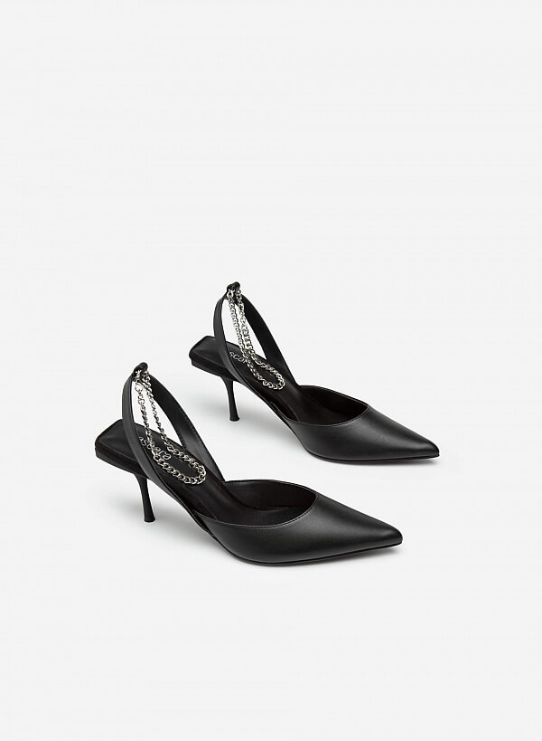 Giày Ankle Strap Mũi Nhọn Quai Kim Loại - BMN 0495 - Màu Đen - VASCARA