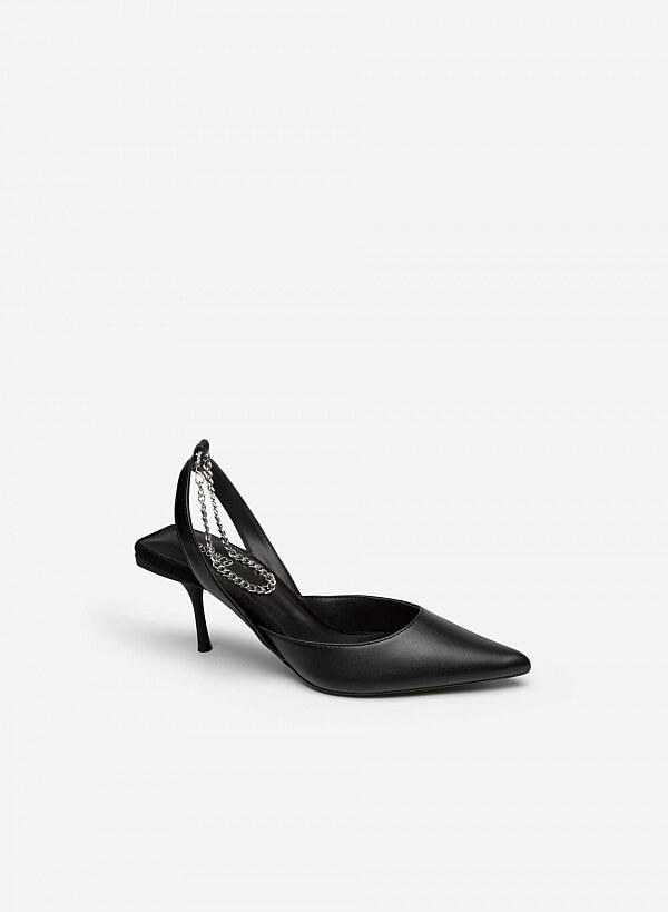 Giày Ankle Strap Mũi Nhọn Quai Kim Loại - BMN 0495 - Màu Đen - VASCARA
