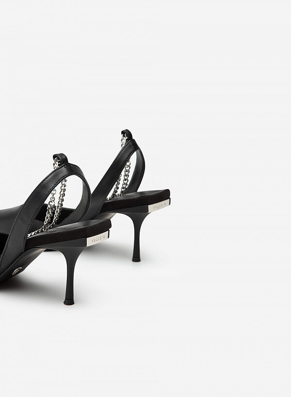 Giày Ankle Strap Mũi Nhọn Quai Kim Loại - BMN 0495 - Màu Đen - VASCARA