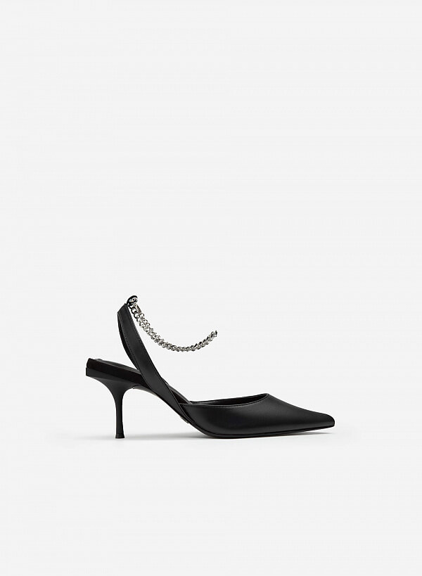 Giày Ankle Strap Mũi Nhọn Quai Kim Loại - BMN 0495 - Màu Đen - VASCARA