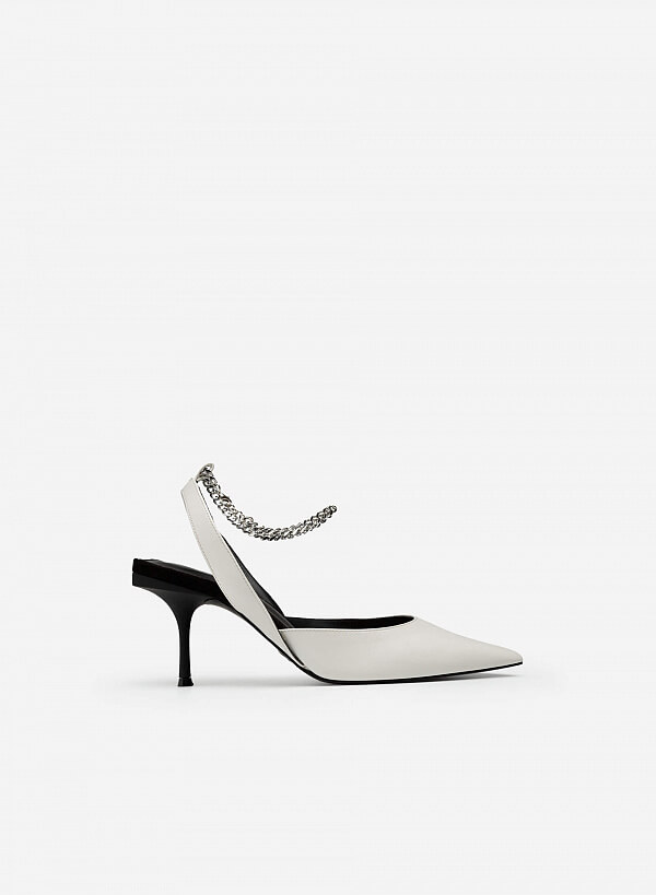 Giày Ankle Strap Mũi Nhọn Quai Kim Loại - BMN 0495 - Màu Trắng
