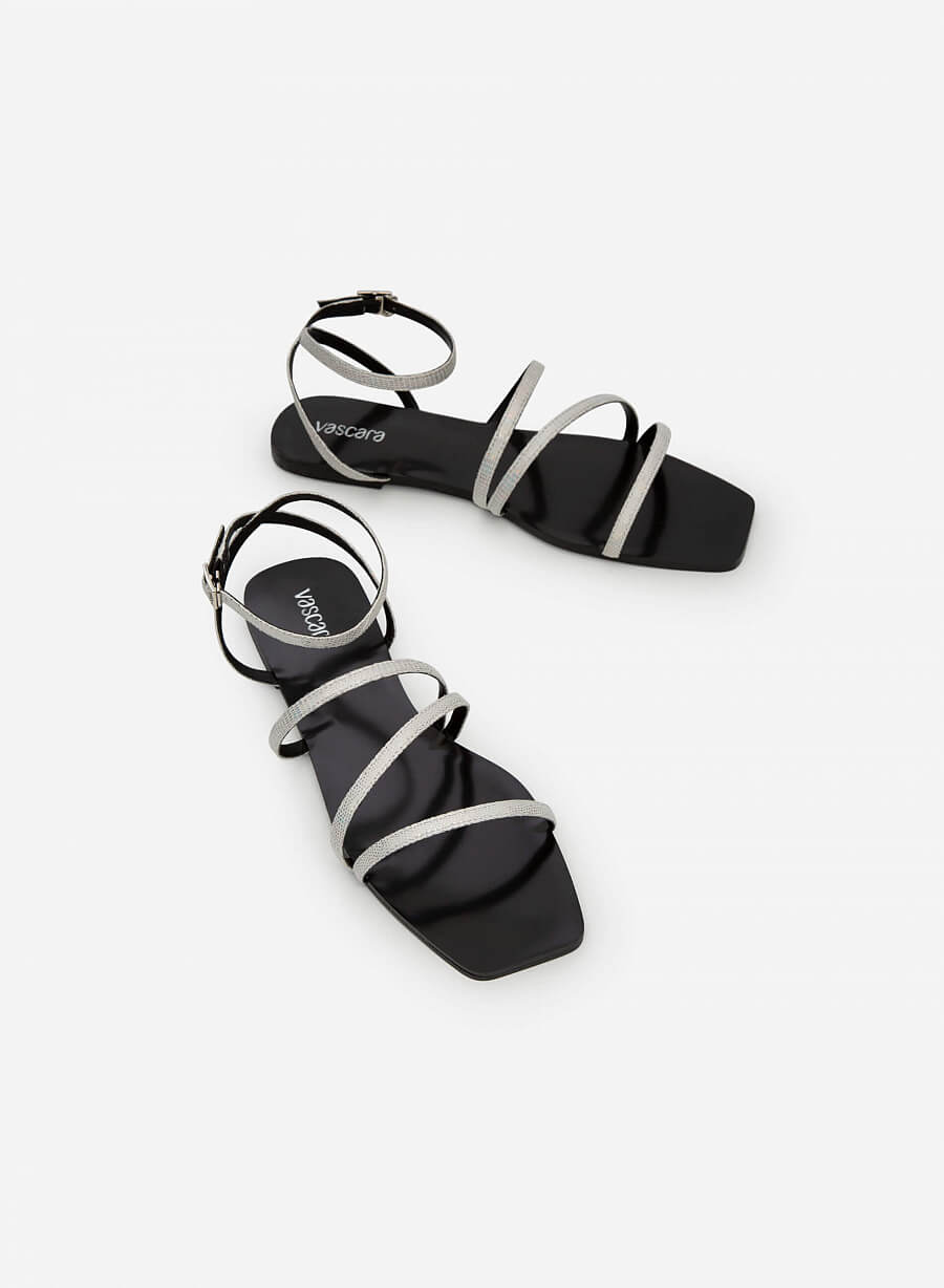 Giày sandal ankle đế bệt mũi vuông vân da kỳ đà - SDK 0317 - Màu bạc - vascara.com
