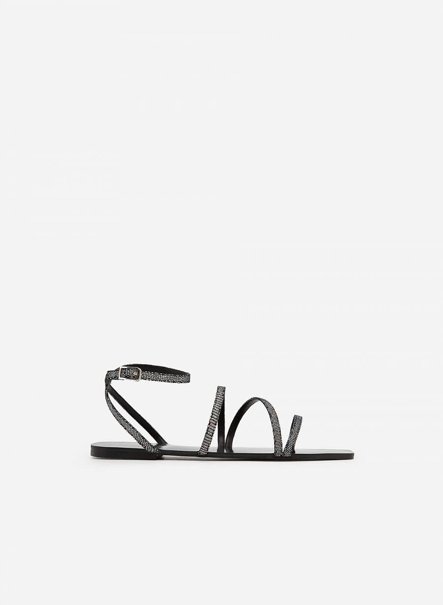 Giày Sandal Ankle Đế Bệt Mũi Vuông Vân Da Kỳ Đà - SDK 0317 - Màu Cầu Vồng