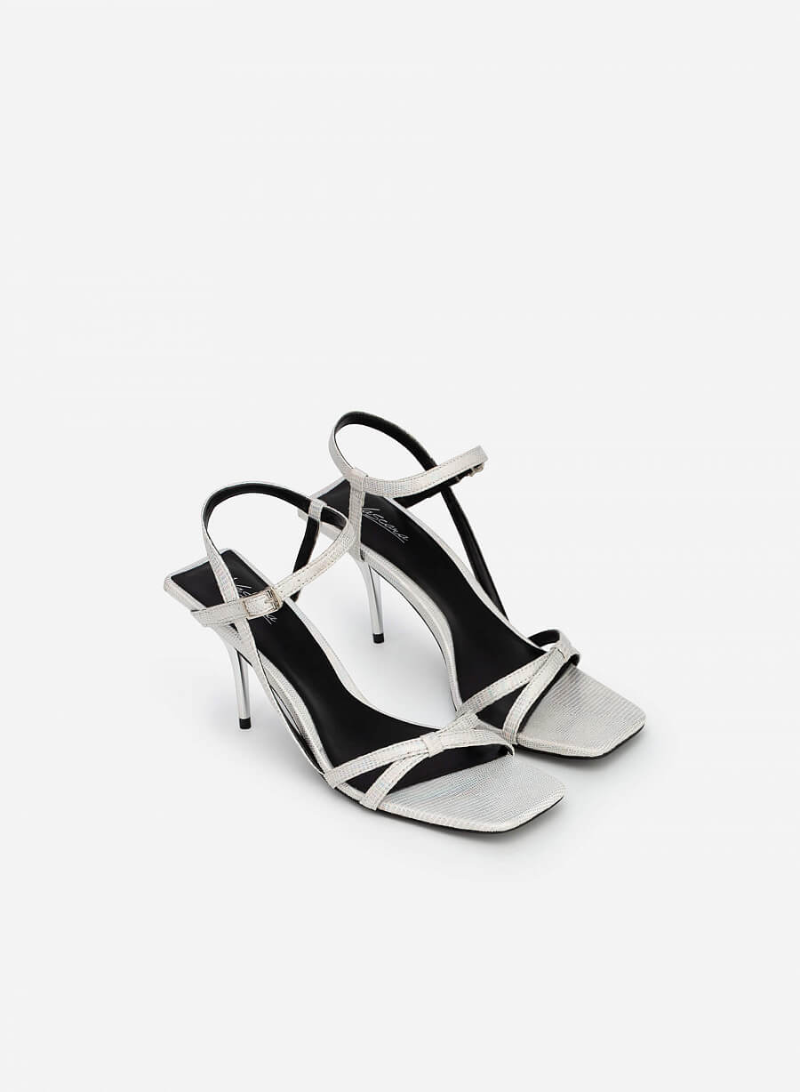 Giày sandal quai mảnh đan nơ vân da kỳ đà - SDN 0696 - Màu bạc - vascara.com