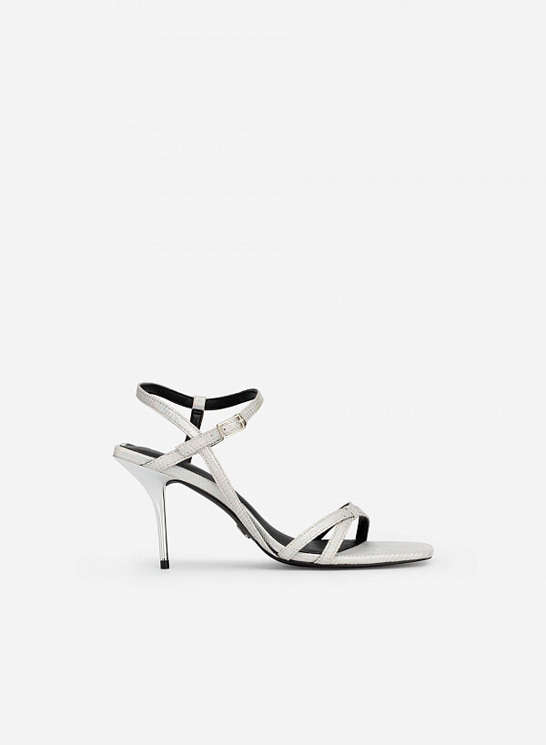 Giày Sandal Quai Mảnh Đan Nơ Vân Da Kỳ Đà - SDN 0696 - Màu Bạc